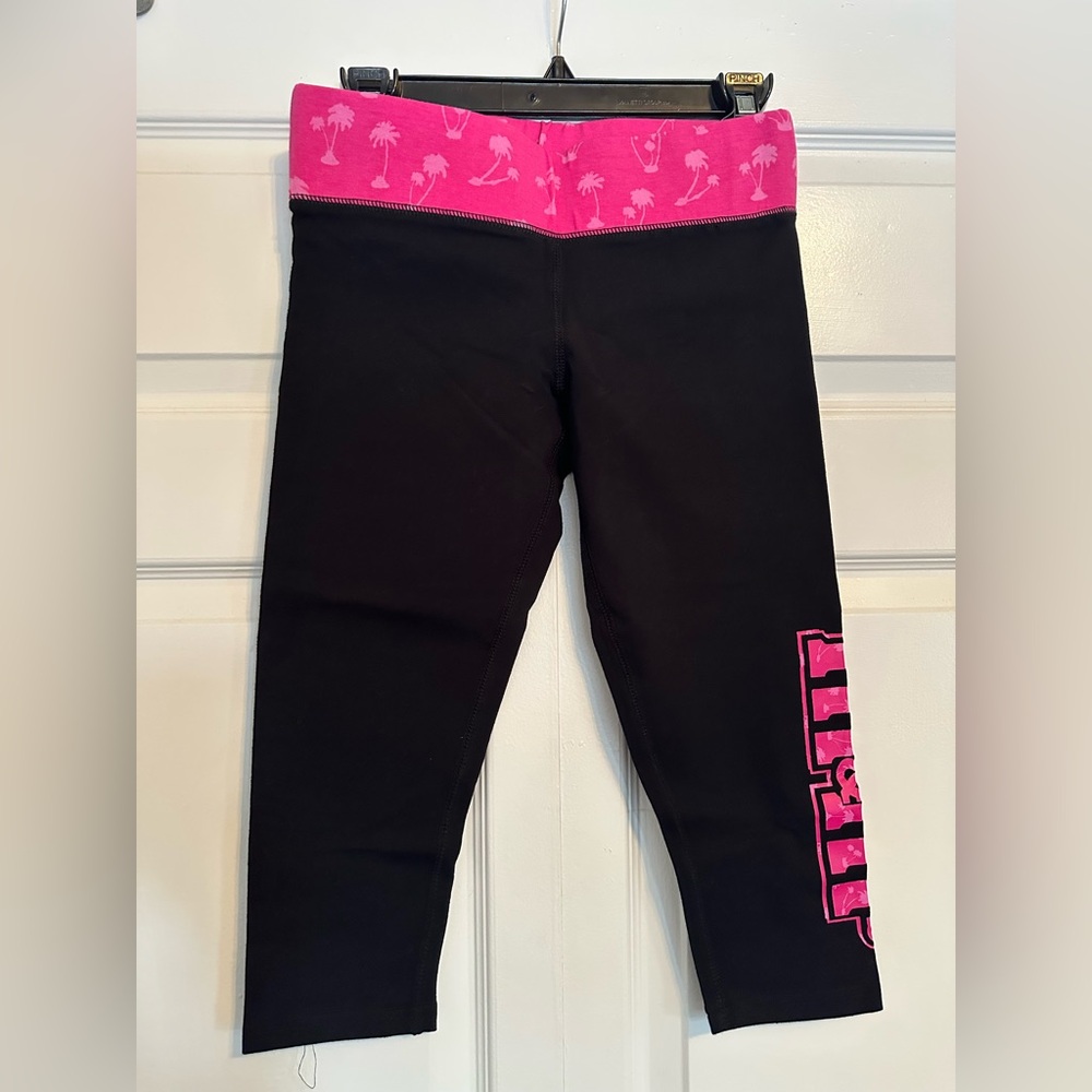 M & M Women’s Black and Hot Pink Leggings with Printed Waistband